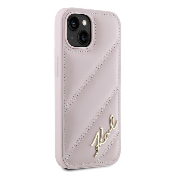 Kotelo Apple iPhone 15 Plus, Karl Lagerfeld, Diagonal Quilted Script, Pinkki