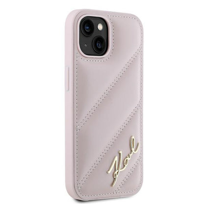 Kotelo Apple iPhone 15 Plus, Karl Lagerfeld, Diagonal Quilted Script, Pinkki