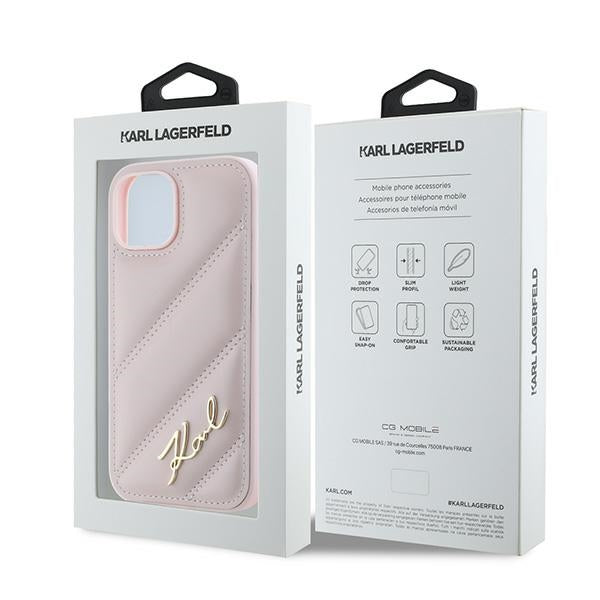 Kotelo Apple iPhone 15 Plus, Karl Lagerfeld, Diagonal Quilted Script, Pinkki
