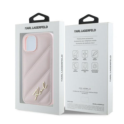 Kotelo Apple iPhone 15 Plus, Karl Lagerfeld, Diagonal Quilted Script, Pinkki