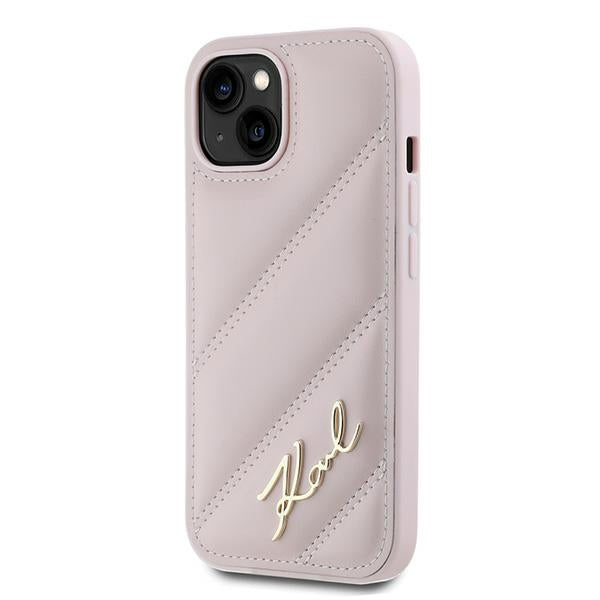 Kotelo Apple iPhone 15 Plus, Karl Lagerfeld, Diagonal Quilted Script, Pinkki