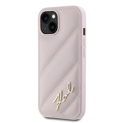 Kotelo Apple iPhone 15 Plus, Karl Lagerfeld, Diagonal Quilted Script, Pinkki