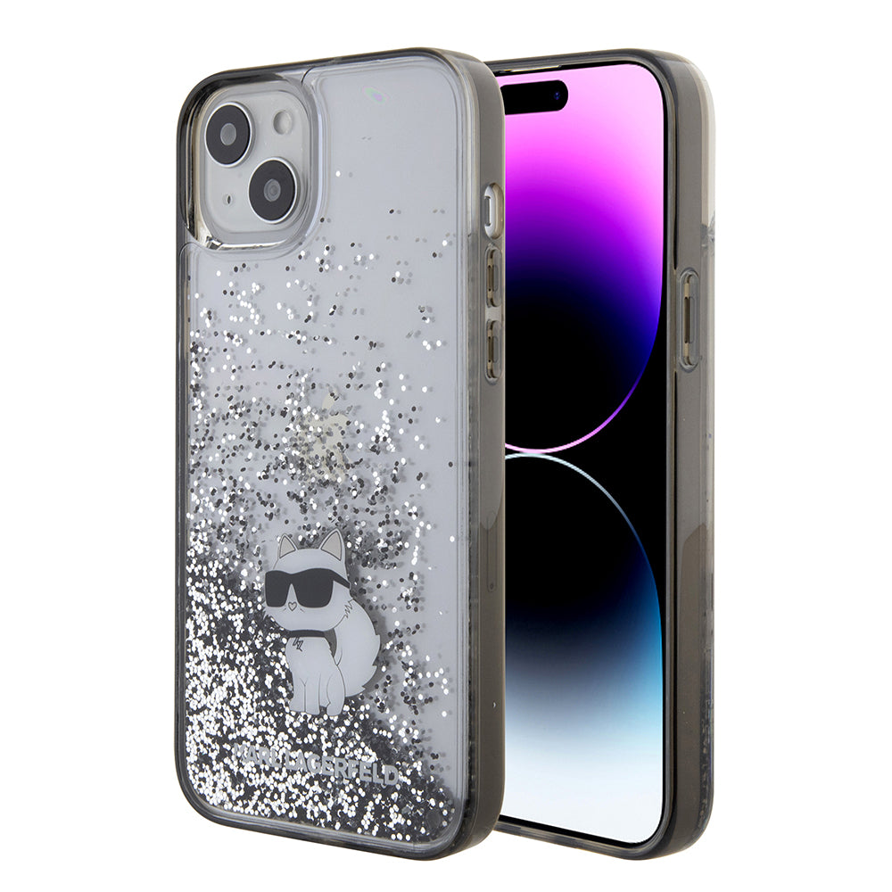 Kotelo Apple iPhone 15 Plus:lle, Karl Lagerfeld, Liquid Glitter Choupette, Läpinäkyvä