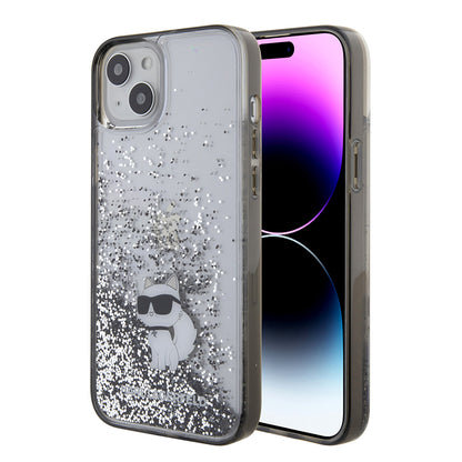 Kotelo Apple iPhone 15 Plus:lle, Karl Lagerfeld, Liquid Glitter Choupette, Läpinäkyvä