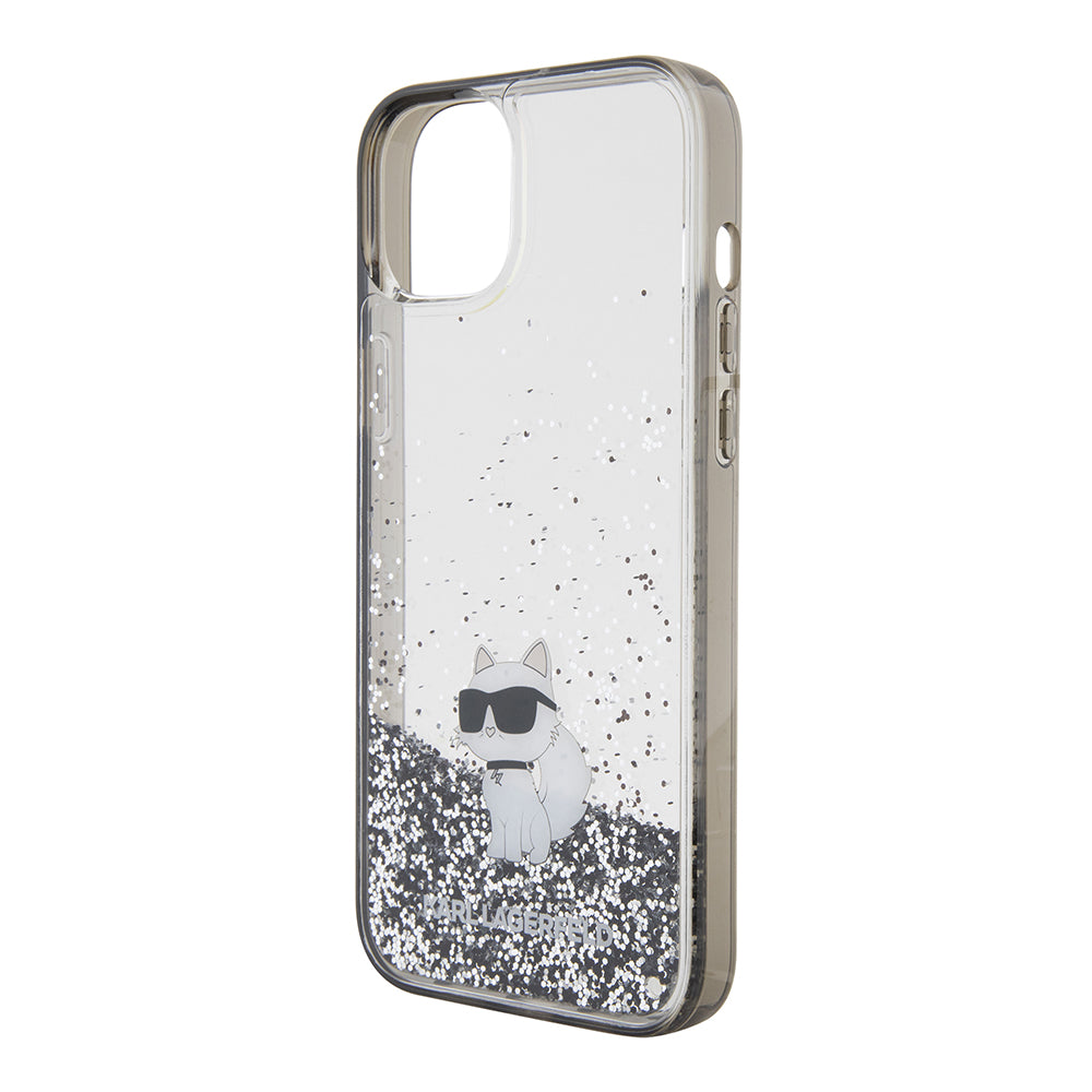 Kotelo Apple iPhone 15 Plus:lle, Karl Lagerfeld, Liquid Glitter Choupette, Läpinäkyvä