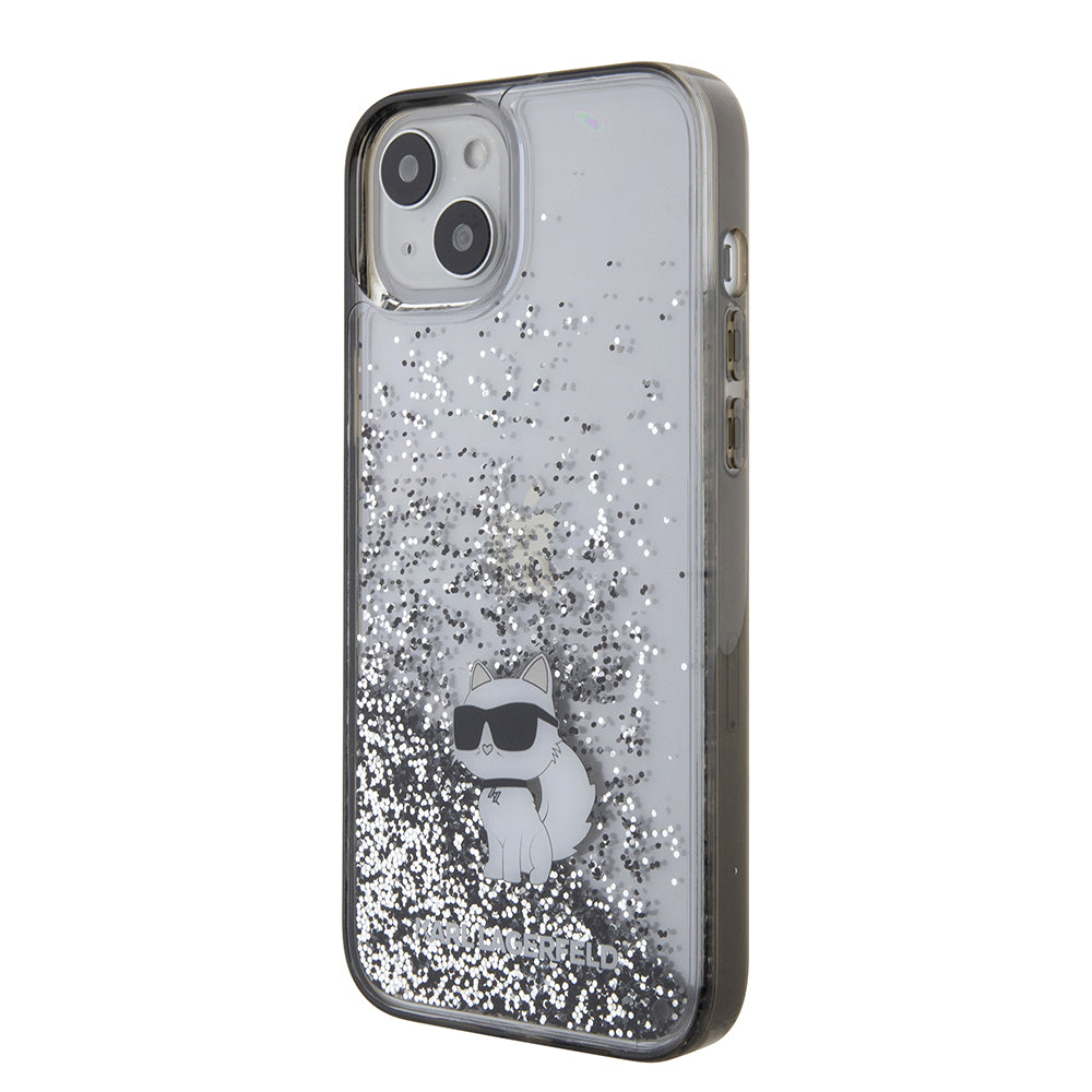 Kotelo Apple iPhone 15 Plus:lle, Karl Lagerfeld, Liquid Glitter Choupette, Läpinäkyvä