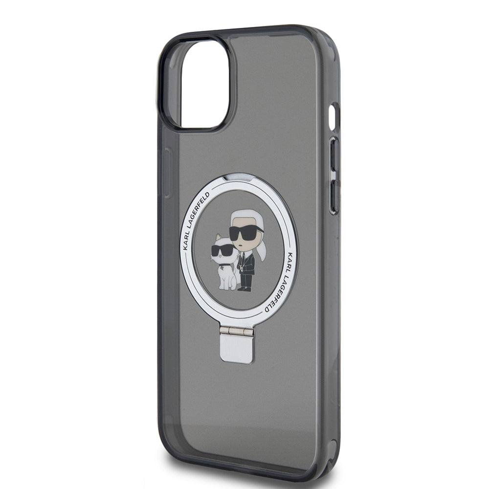 Kotelo Apple iPhone 15 Plus:lle, Karl Lagerfeld, Ringstand Karl & Choupette, Musta