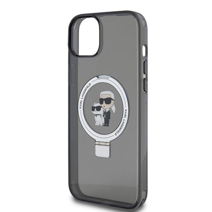 Kotelo Apple iPhone 15 Plus:lle, Karl Lagerfeld, Ringstand Karl & Choupette, Musta