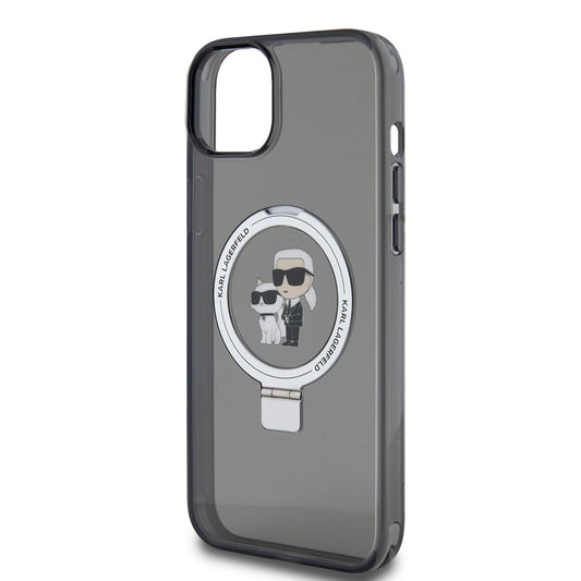 Kotelo Apple iPhone 15 Plus:lle, Karl Lagerfeld, Ringstand Karl & Choupette, Musta