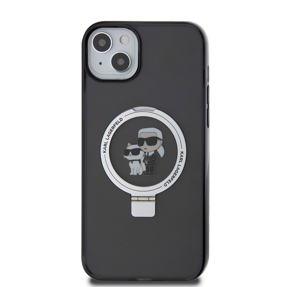 Kotelo Apple iPhone 15 Plus:lle, Karl Lagerfeld, Ringstand Karl & Choupette, Musta