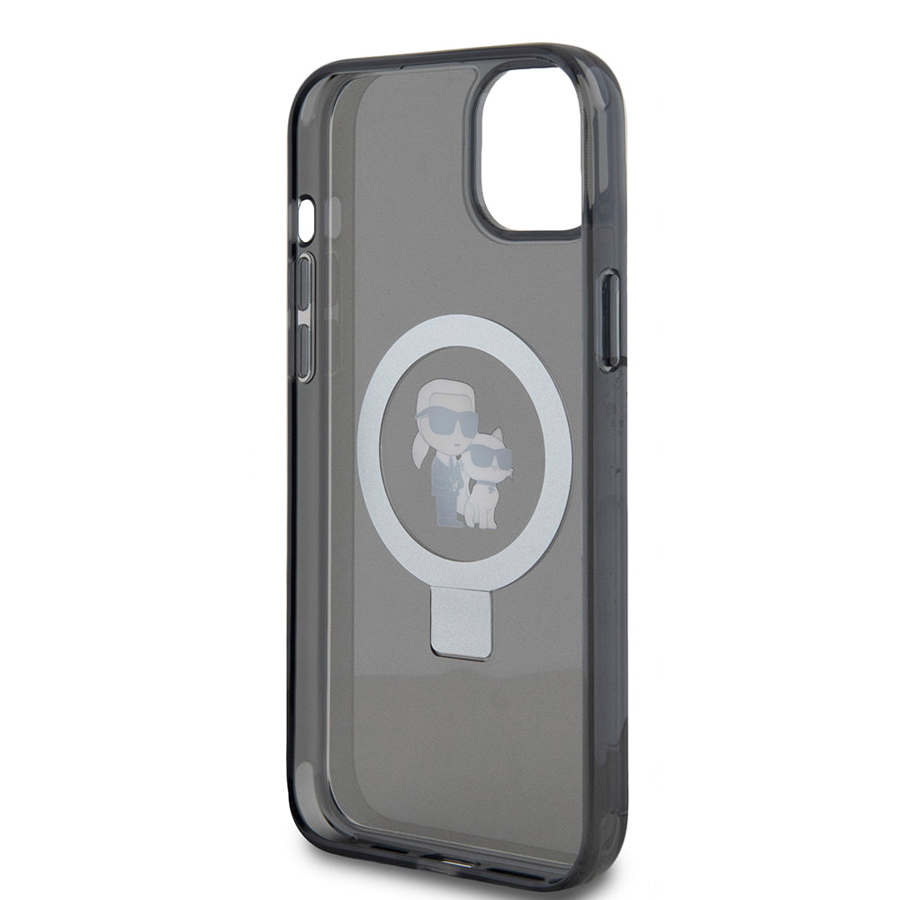 Kotelo Apple iPhone 15 Plus:lle, Karl Lagerfeld, Ringstand Karl & Choupette, Musta