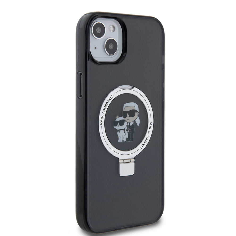 Kotelo Apple iPhone 15 Plus:lle, Karl Lagerfeld, Ringstand Karl & Choupette, Musta