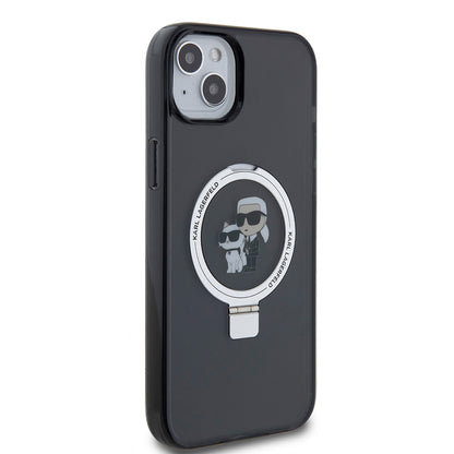 Kotelo Apple iPhone 15 Plus:lle, Karl Lagerfeld, Ringstand Karl & Choupette, Musta