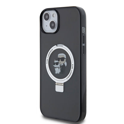 Kotelo Apple iPhone 15 Plus:lle, Karl Lagerfeld, Ringstand Karl & Choupette, Musta