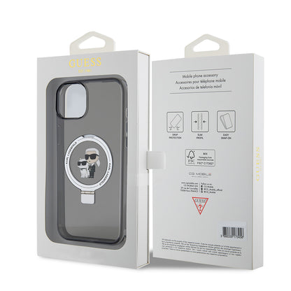 Kotelo Apple iPhone 15 Plus:lle, Karl Lagerfeld, Ringstand Karl & Choupette, Musta