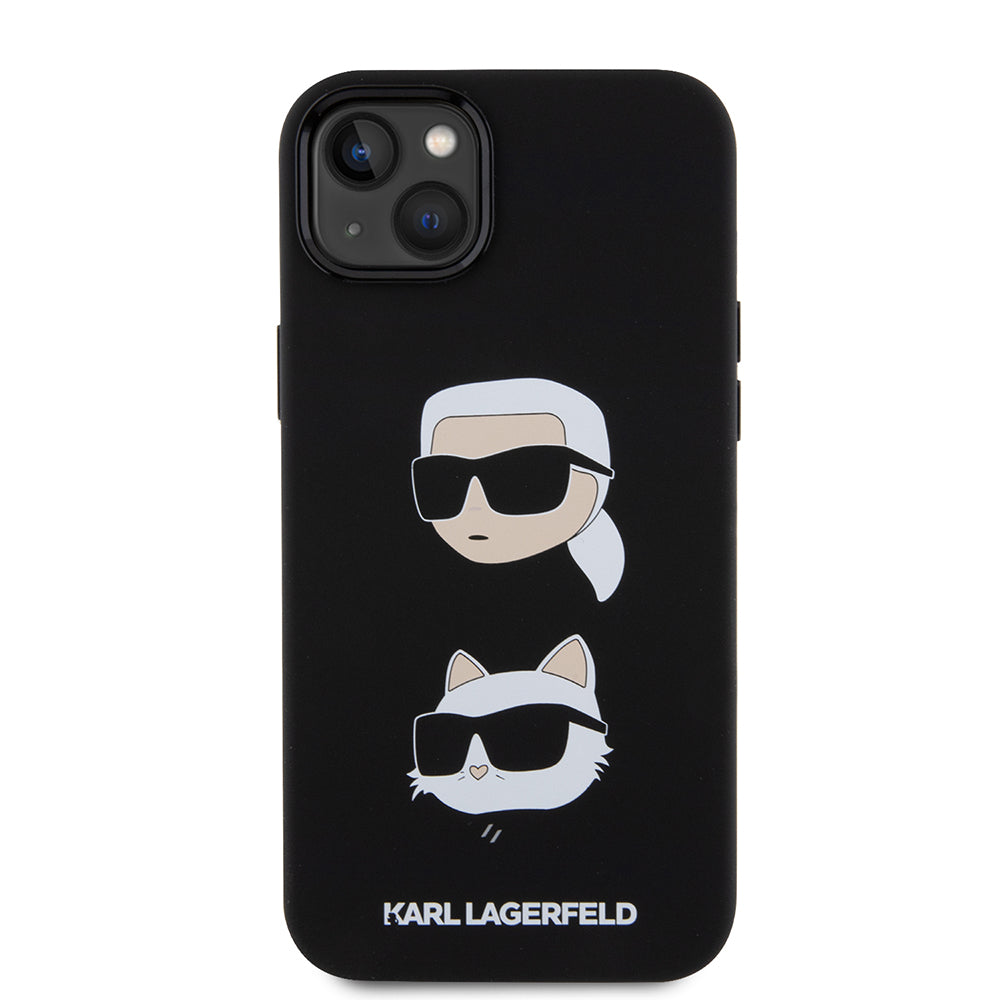 Kotelo Apple iPhone 15 Plus -puhelimelle, Karl Lagerfeld, Silicone Karl & Choupette's Heads, Musta