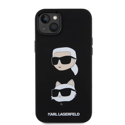 Kotelo Apple iPhone 15 Plus -puhelimelle, Karl Lagerfeld, Silicone Karl & Choupette's Heads, Musta