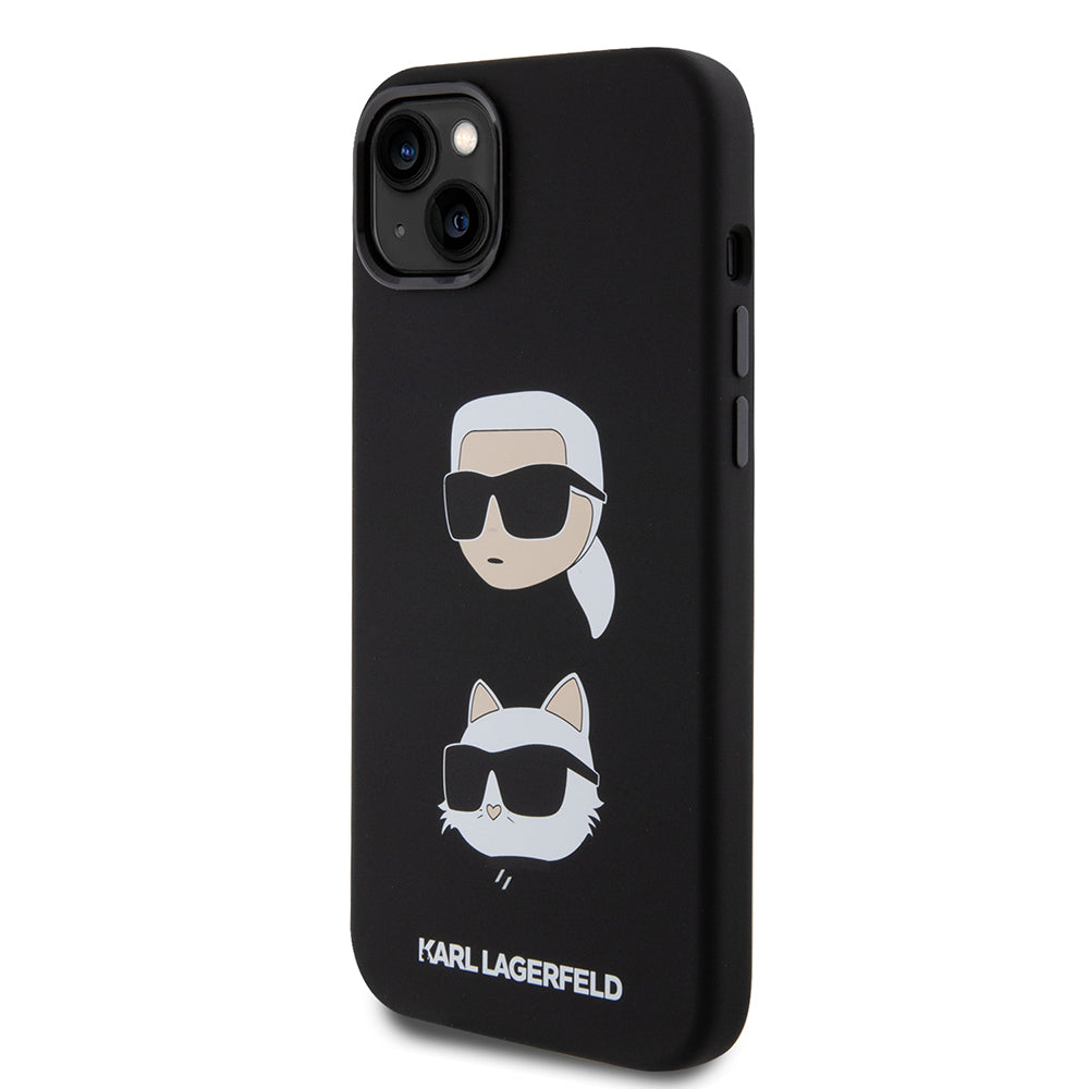 Kotelo Apple iPhone 15 Plus -puhelimelle, Karl Lagerfeld, Silicone Karl & Choupette's Heads, Musta