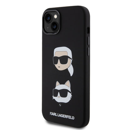 Kotelo Apple iPhone 15 Plus -puhelimelle, Karl Lagerfeld, Silicone Karl & Choupette's Heads, Musta