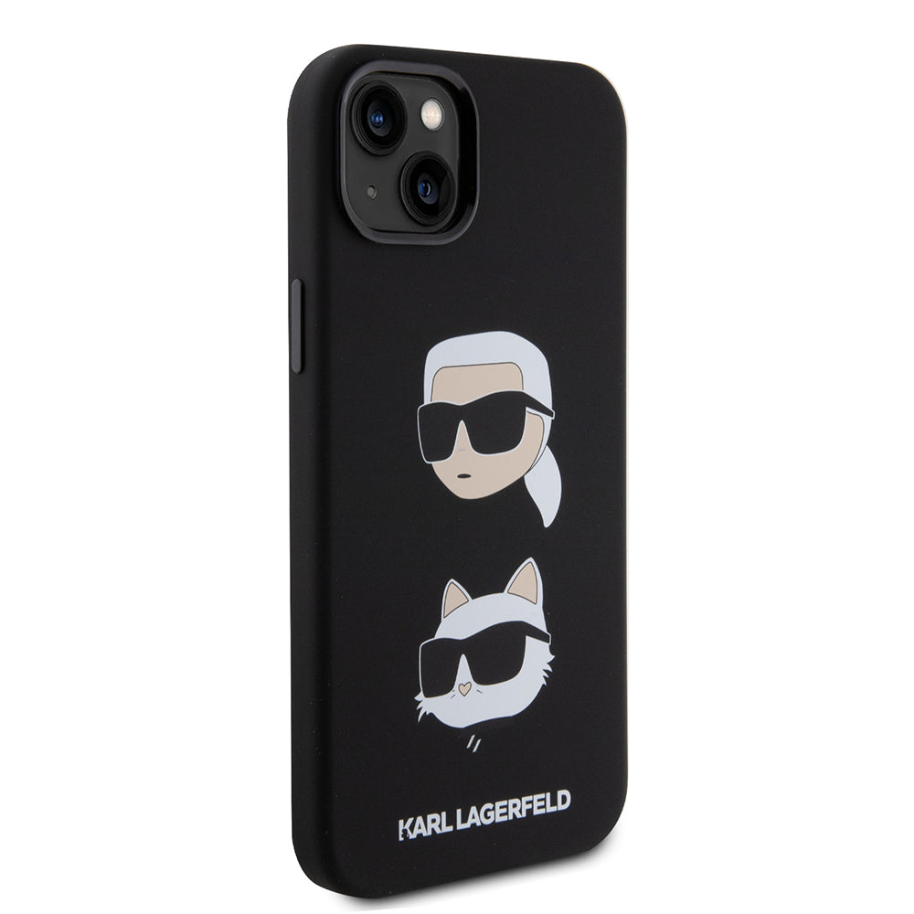 Kotelo Apple iPhone 15 Plus -puhelimelle, Karl Lagerfeld, Silicone Karl & Choupette's Heads, Musta