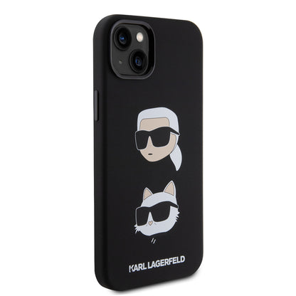 Kotelo Apple iPhone 15 Plus -puhelimelle, Karl Lagerfeld, Silicone Karl & Choupette's Heads, Musta