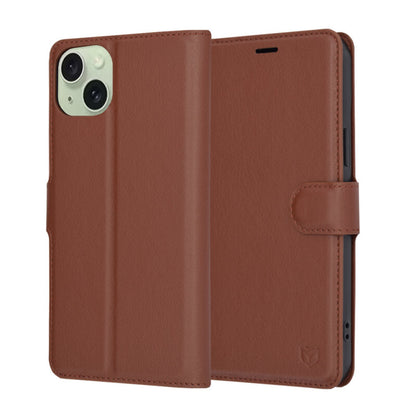 Case for Apple iPhone 15 Plus, Techsuit, Leather Folio, Brown