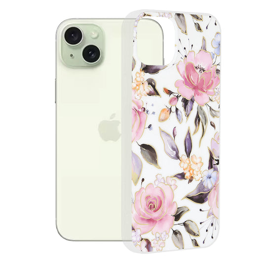 Kuori Apple iPhone 15 Plus:lle, Techsuit, Marble, Valkoinen