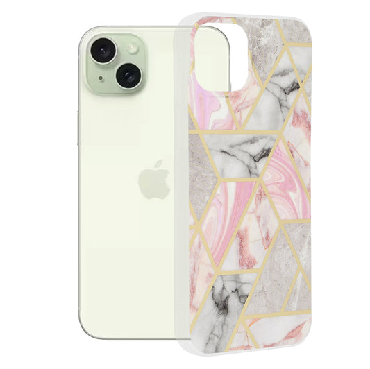 Kuori Apple iPhone 15 Plus:lle, Techsuit, Marble, Vaaleanpunainen