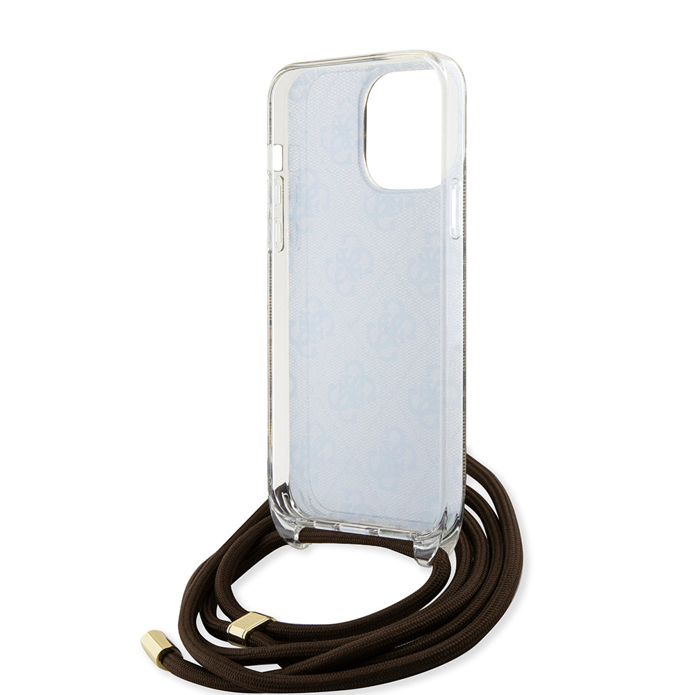 Suojakotelo Apple iPhone 15 Prolle, Guess, Crossbody Cord 4G Print, Ruskea
