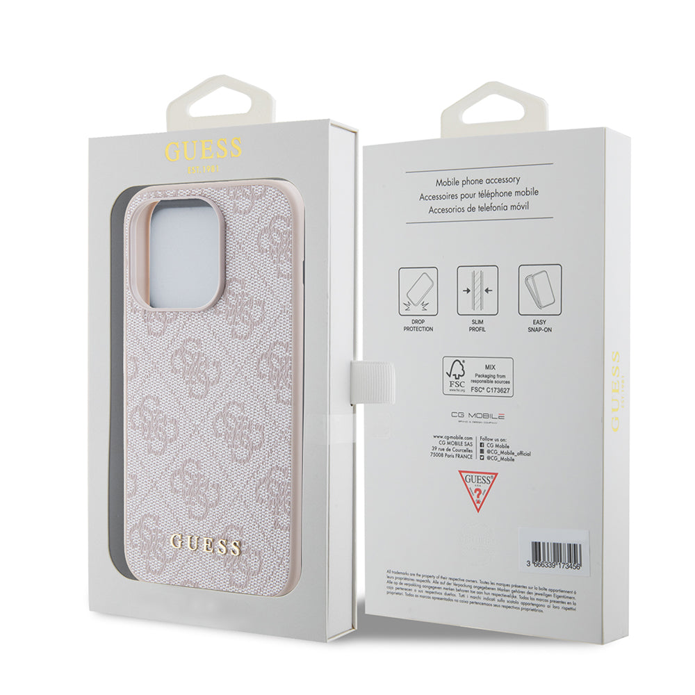 Case for Apple iPhone 15 Pro, Guess, 4G Metal Gold Logo, Pink