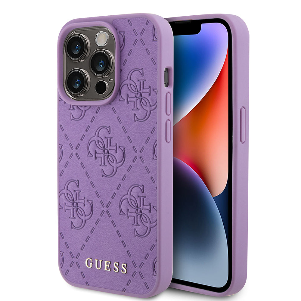 Suojakotelo Apple iPhone 15 Prolle, Guess, 4G Stamped, Vaaleanvioletti