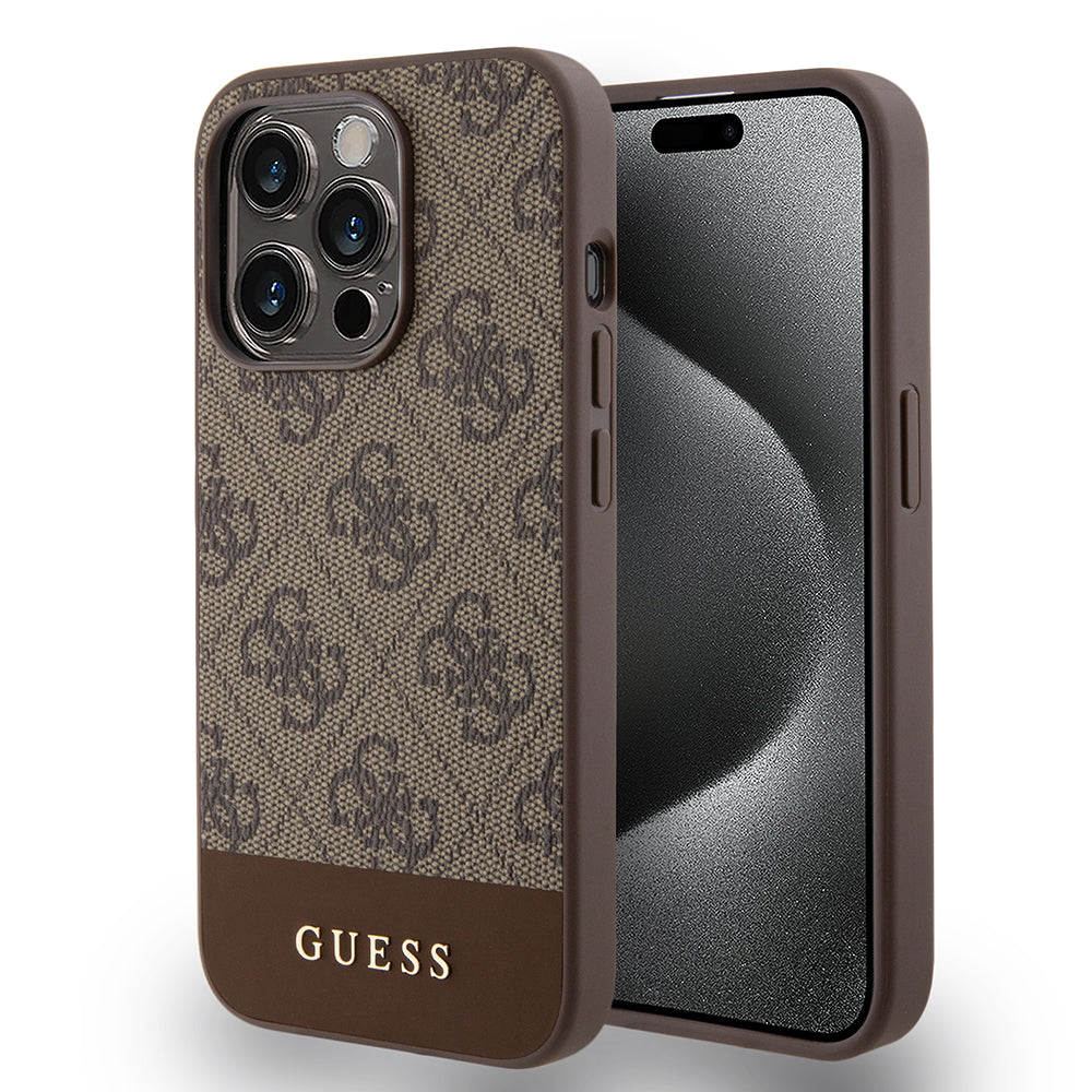Suojakotelo Apple iPhone 15 Prolle, Guess, 4G Stripe, Ruskea