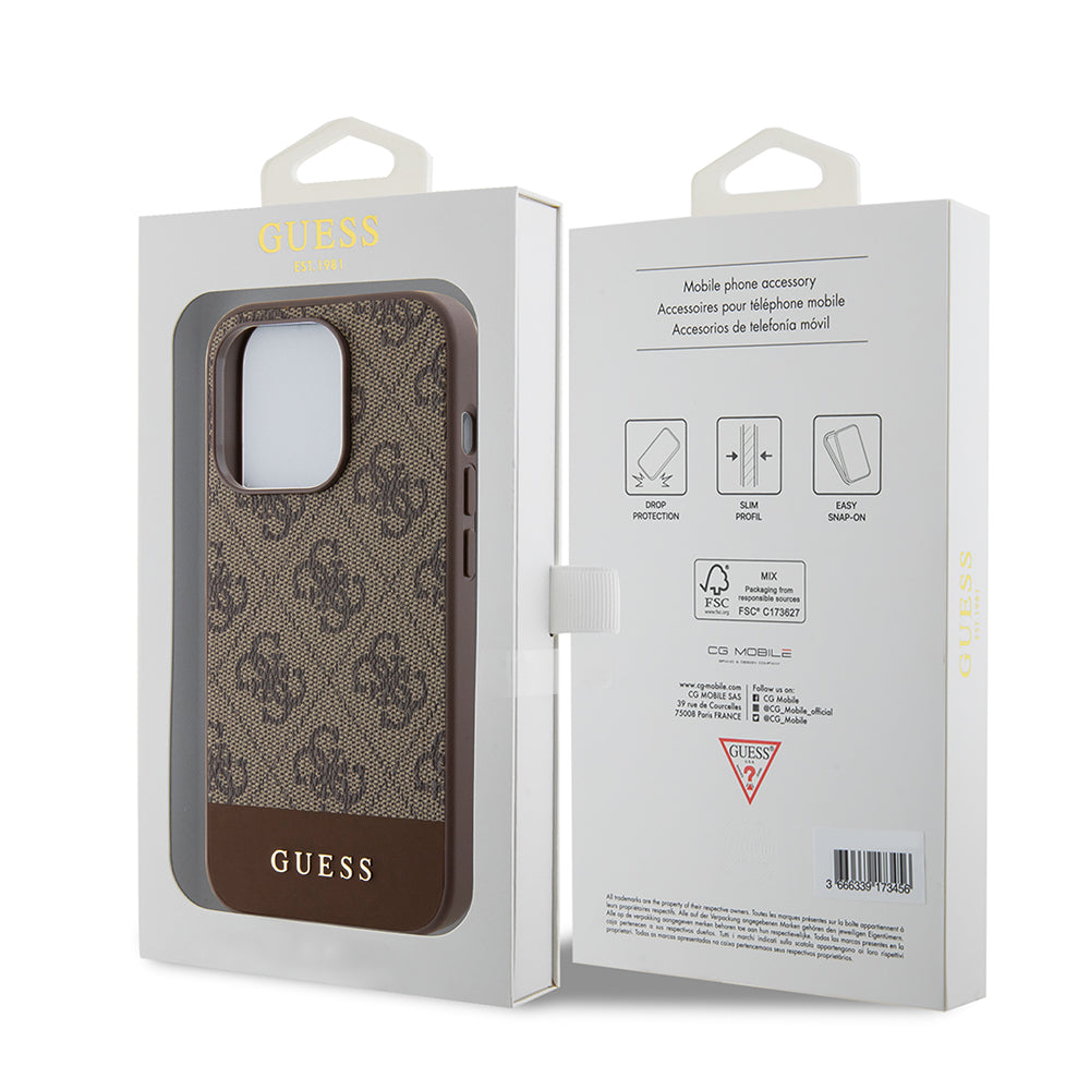 Suojakotelo Apple iPhone 15 Prolle, Guess, 4G Stripe, Ruskea