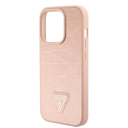 Suojakotelo Apple iPhone 15 Prolle, Guess, Croco Triangle Metal Logo, Pinkki