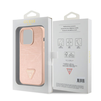 Suojakotelo Apple iPhone 15 Prolle, Guess, Croco Triangle Metal Logo, Pinkki