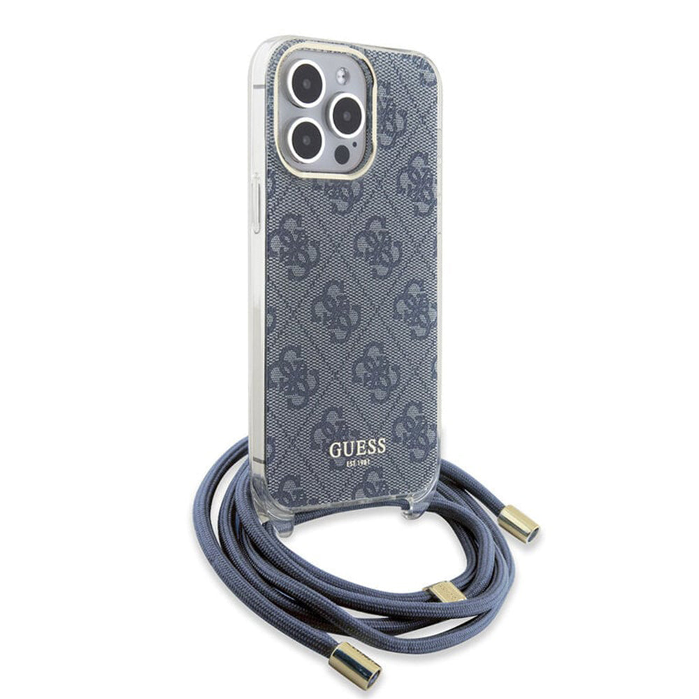 Suojakotelo Apple iPhone 15 Prolle, Guess, Crossbody Cord 4G Print, Sininen