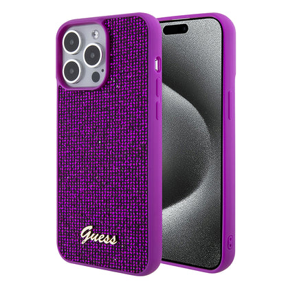 Kotelo Apple iPhone 15 Prolle, Guess, Disco Metal Script, Fuksia