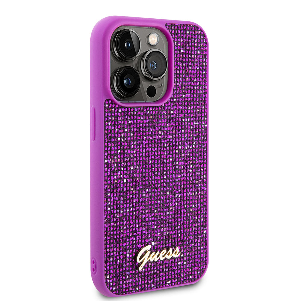 Kotelo Apple iPhone 15 Prolle, Guess, Disco Metal Script, Fuksia