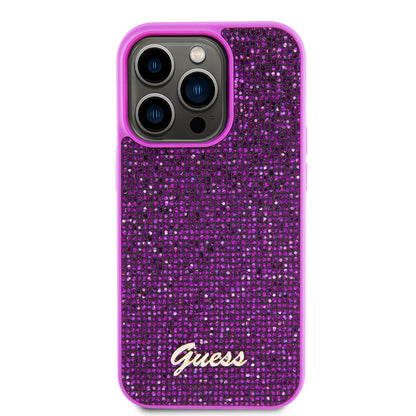 Kotelo Apple iPhone 15 Prolle, Guess, Disco Metal Script, Fuksia
