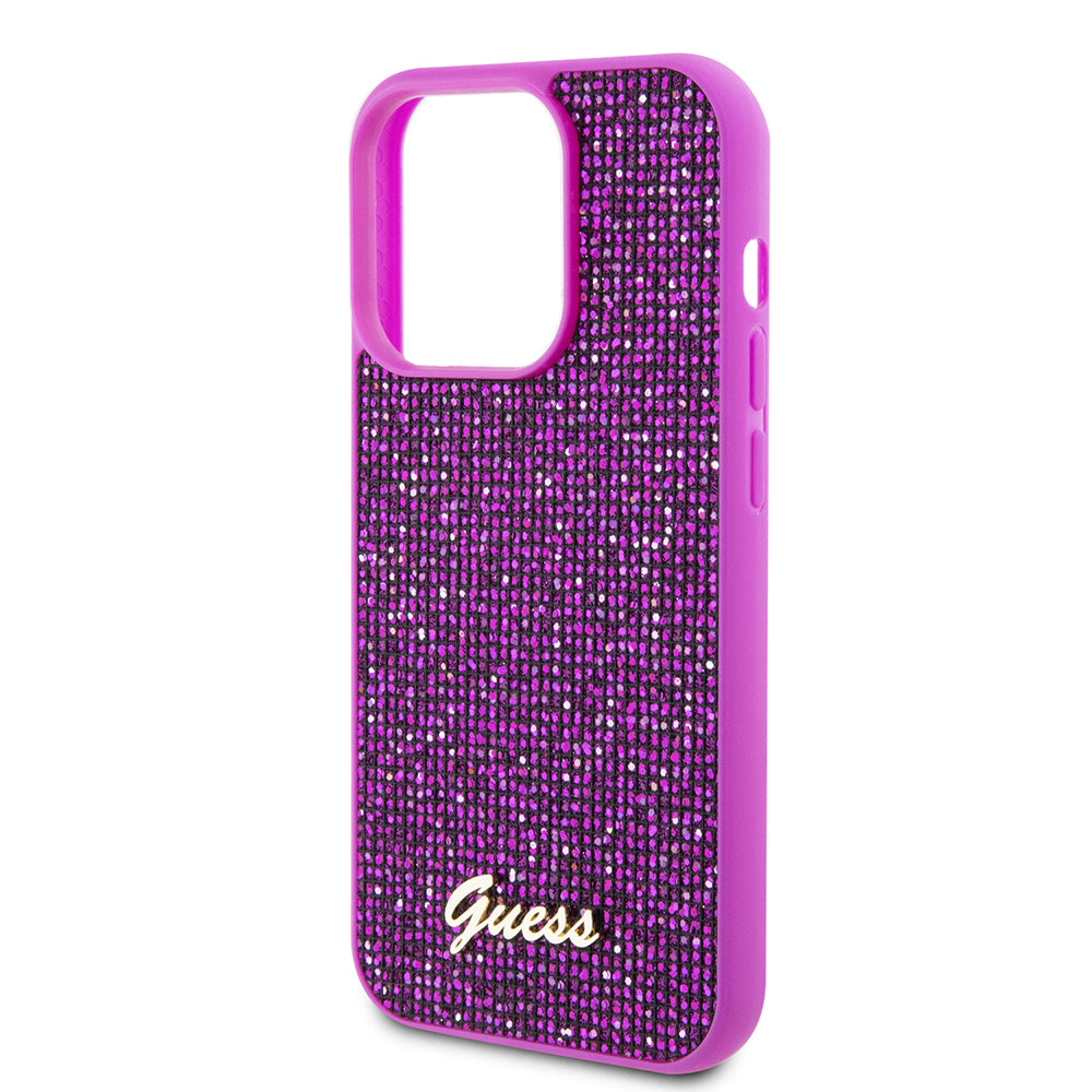 Kotelo Apple iPhone 15 Prolle, Guess, Disco Metal Script, Fuksia