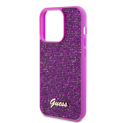 Kotelo Apple iPhone 15 Prolle, Guess, Disco Metal Script, Fuksia