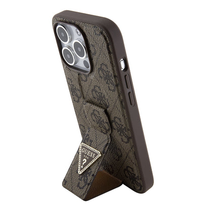 Case for Apple iPhone 15 Pro, Guess, Grip Stand 4G Triangle Strass, Brown
