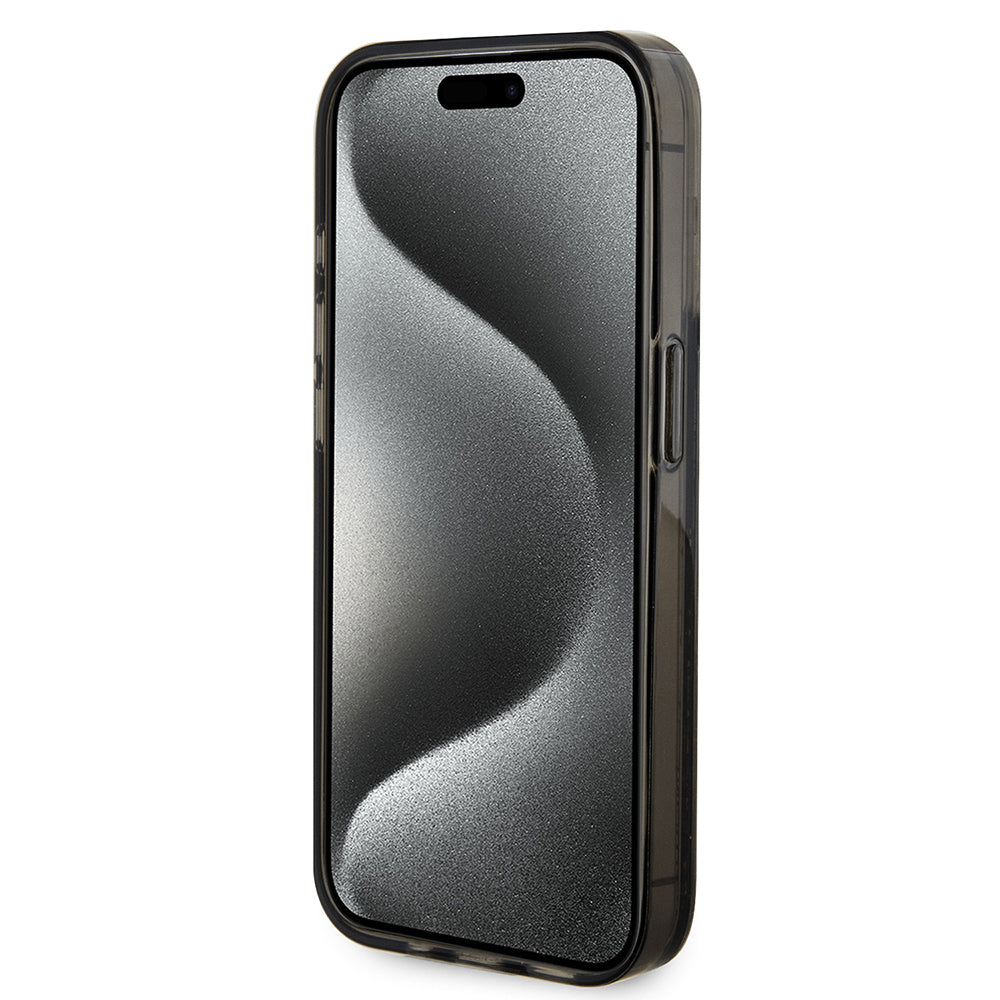 Kotelo Apple iPhone 15 Prolle, Guess, Liquid Glitter Gold Stripe, Musta