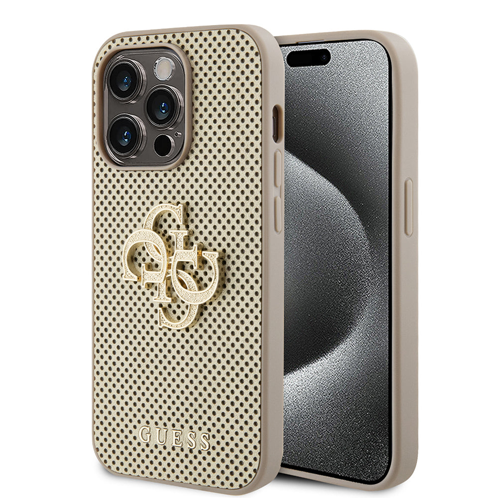 Kotelo Apple iPhone 15 Prolle, Guess, Perforated 4G, Kultainen