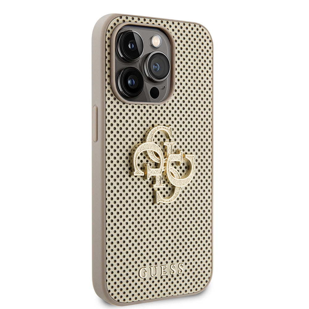 Kotelo Apple iPhone 15 Prolle, Guess, Perforated 4G, Kultainen
