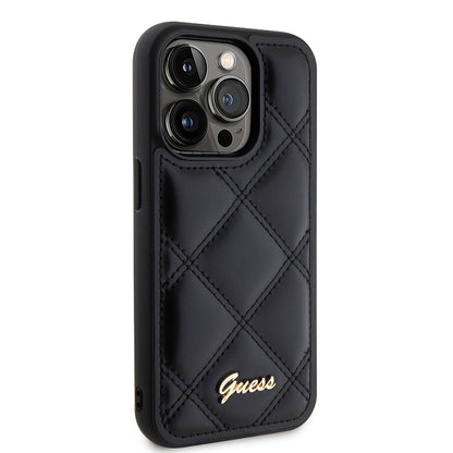 Kotelo Apple iPhone 15 Prolle, Guess, Quilted Metal Logo, Musta