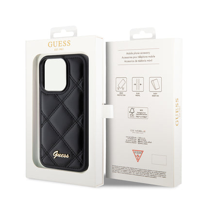 Kotelo Apple iPhone 15 Prolle, Guess, Quilted Metal Logo, Musta