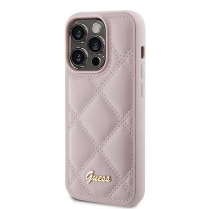 Case for Apple iPhone 15 Pro, Guess, Quilted Metal Logo, Pink