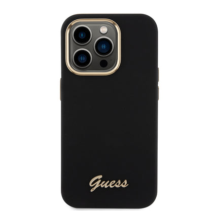 Kotelo Apple iPhone 15 Prolle, Guess, Script Metal Logo & Frame, Musta