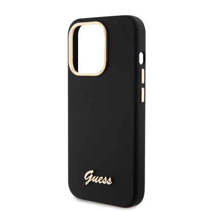 Kotelo Apple iPhone 15 Prolle, Guess, Script Metal Logo & Frame, Musta